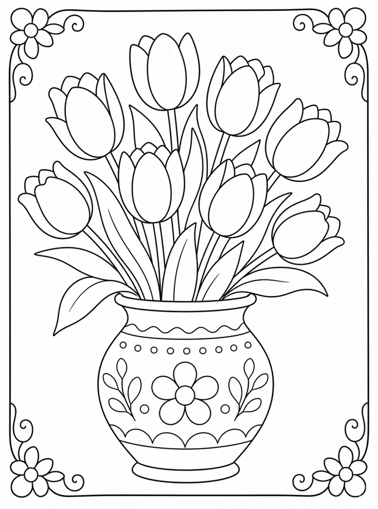 Tulip Flower Tulip Vase coloring page