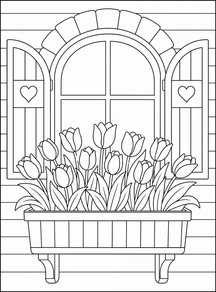 Tulip Flower Tulip Window Box coloring page