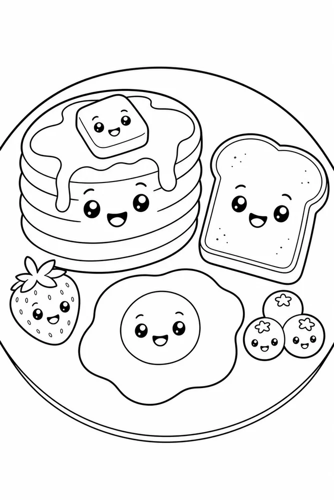 Breakfast Food Breakfast Food Cute Face Version coloring page