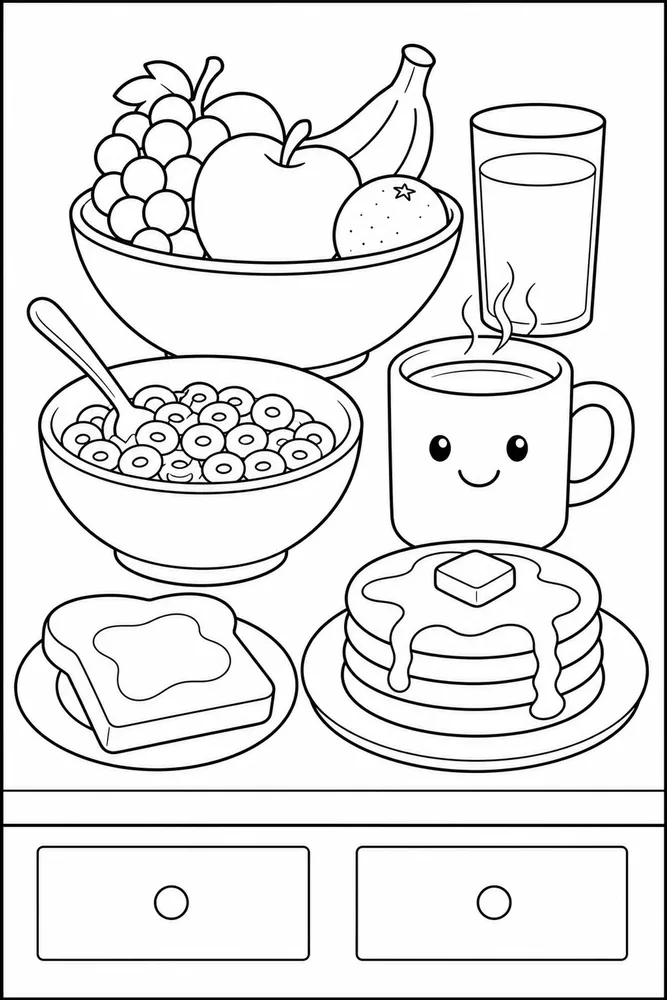 Breakfast Food Breakfast Food Kitchen Counter coloring page