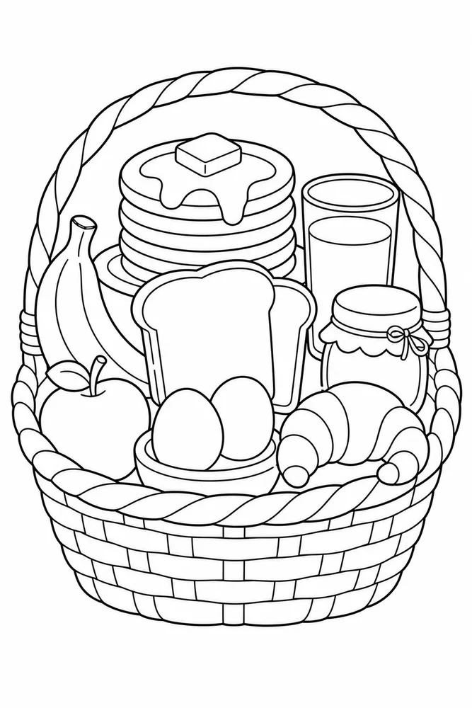 Breakfast Food Coloring Pages preview: Breakfast Food Breakfast Food Market Basket coloring page