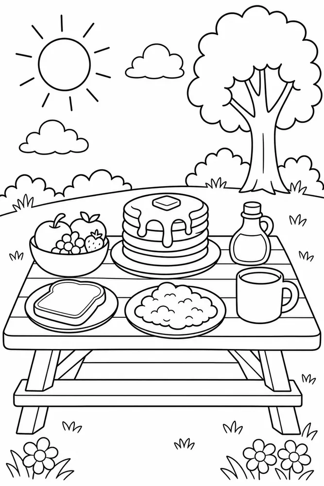 Breakfast Food Breakfast Food Picnic Table coloring page