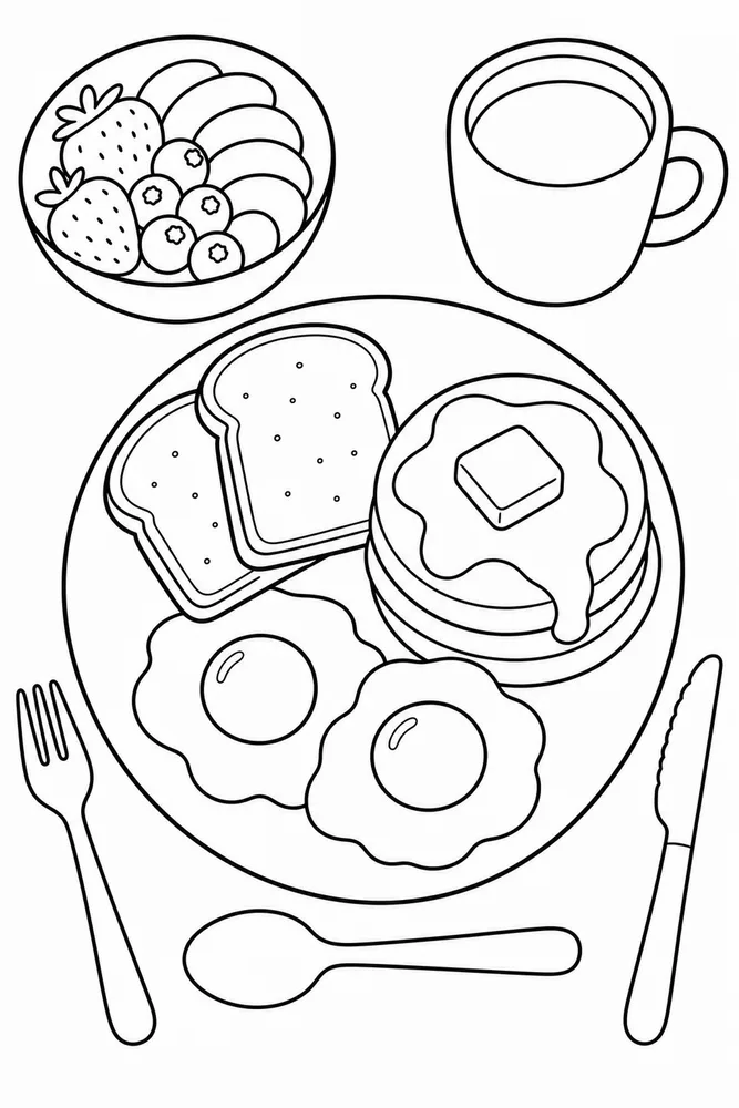 Breakfast Food Breakfast Food Plate Arrangement coloring page