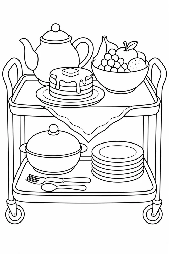 Breakfast Food Breakfast Food Serving Cart coloring page