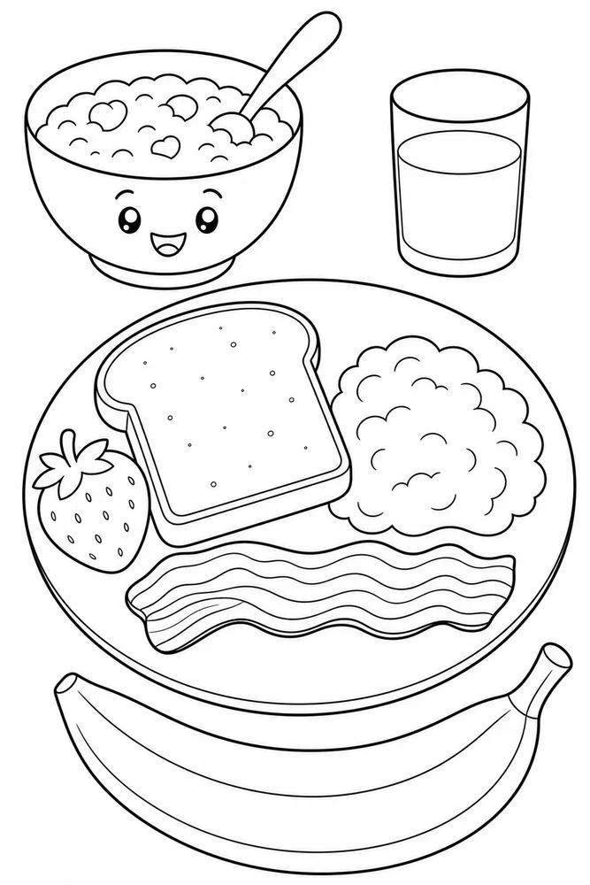 Breakfast Food Breakfast Food Simple Ingredient Set coloring page