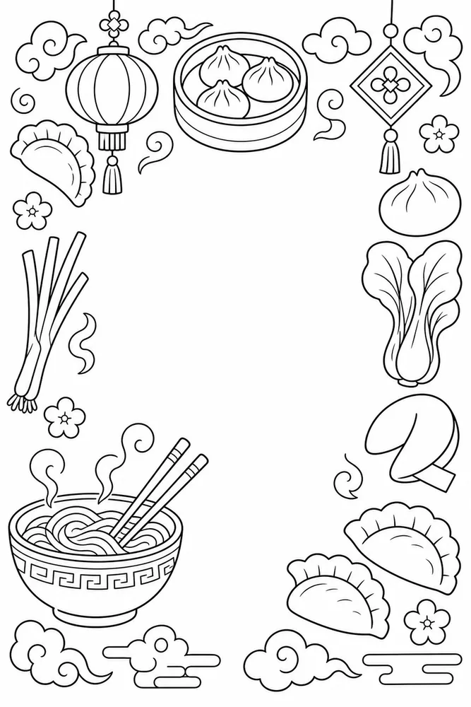 Chinese Food Chinese Food Decorative Border coloring page