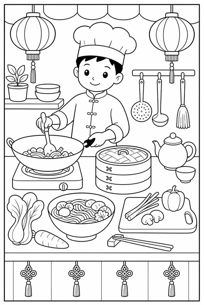 Chinese Food Chinese Food Kitchen Counter coloring page