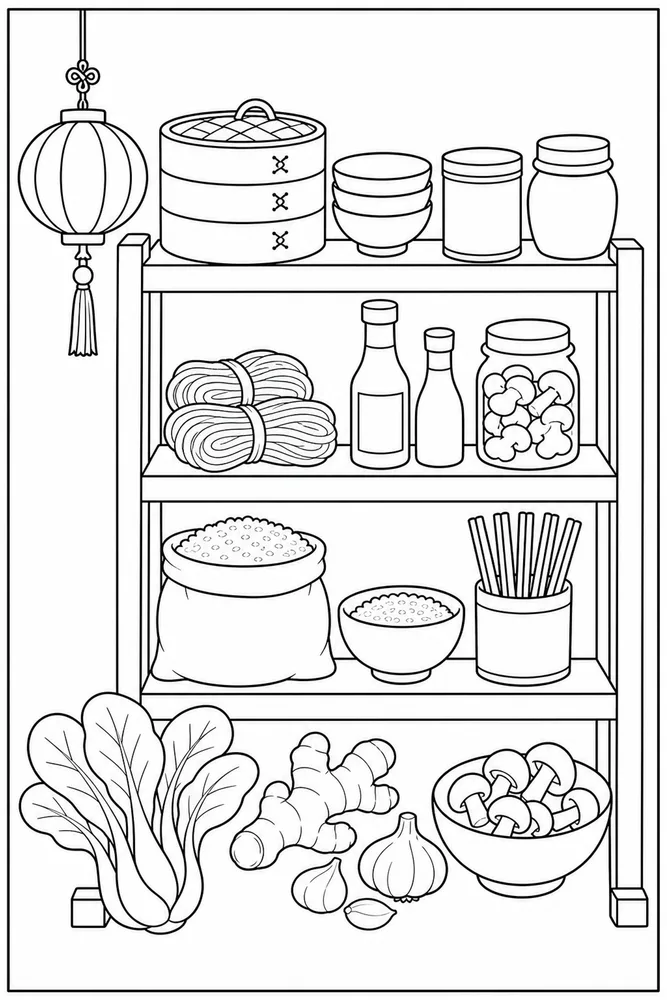 Chinese Food Chinese Food Pantry Shelf coloring page