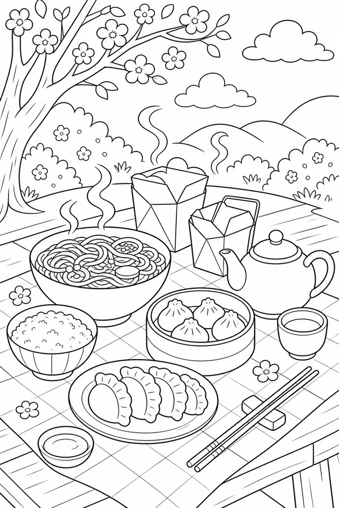 Chinese Food Chinese Food Picnic Table coloring page