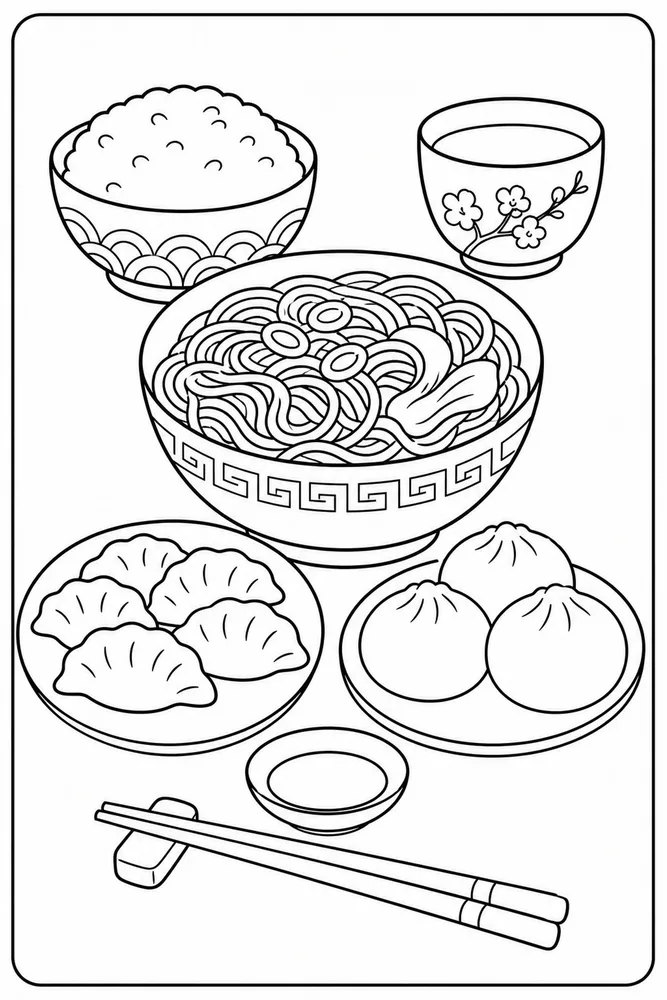 Chinese Food Chinese Food Plate Arrangement coloring page