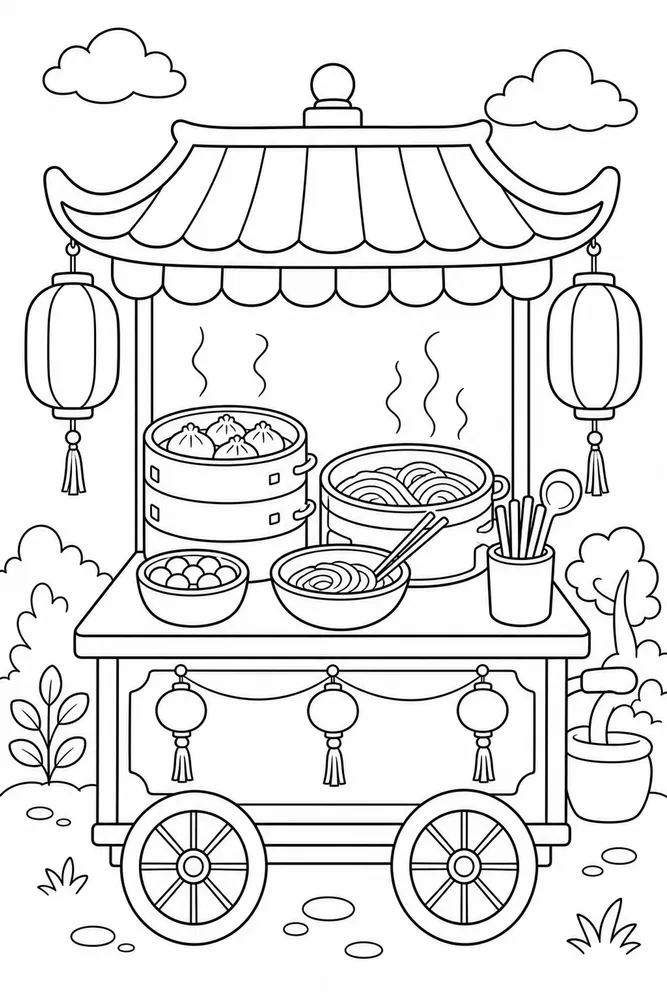 Chinese Food Chinese Food Serving Cart coloring page