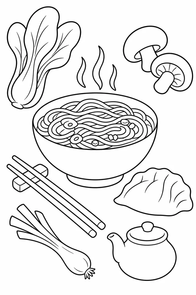 Chinese Food Chinese Food Simple Ingredient Set coloring page