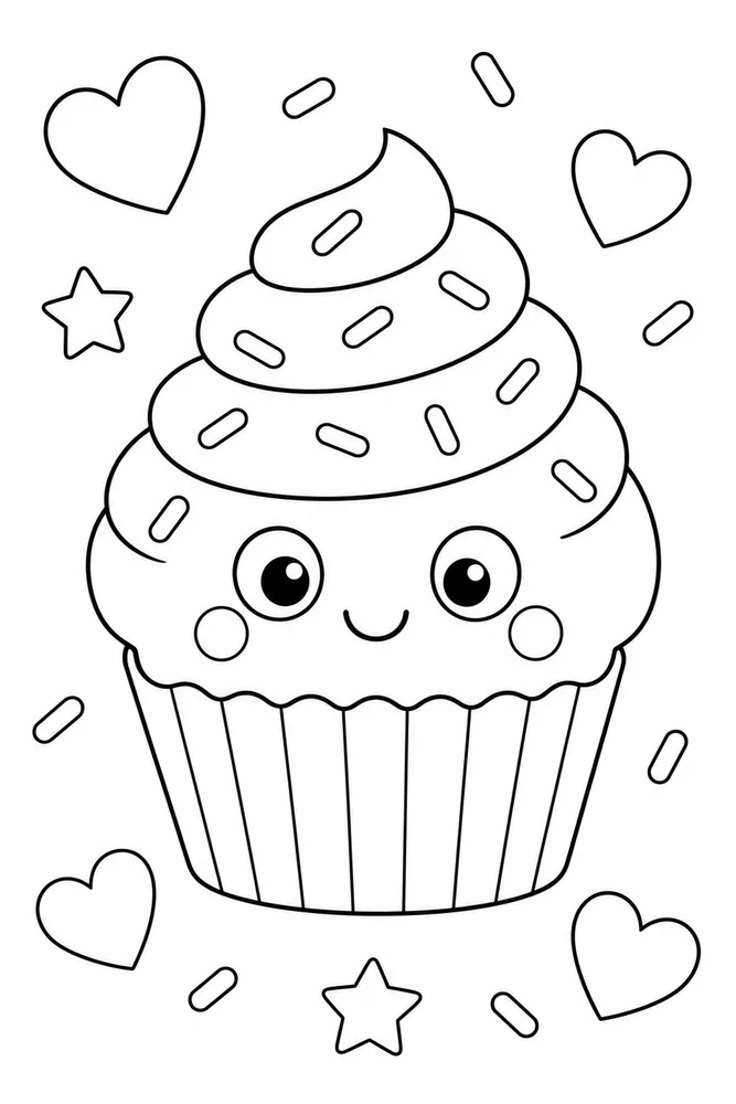 Cupcake Food Cupcake Cute Face Version coloring page