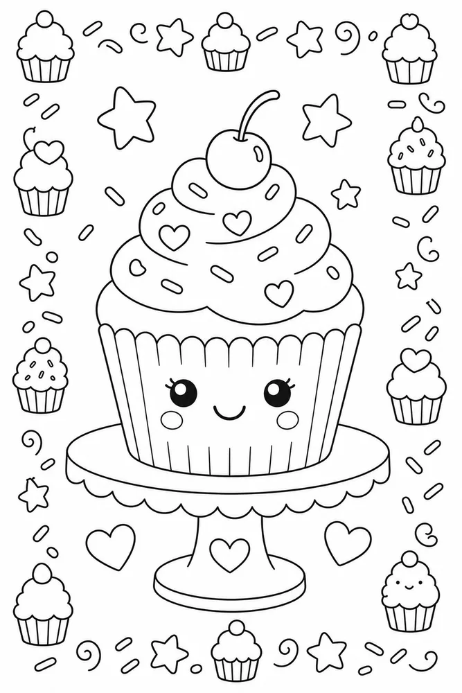 Cupcake Food Cupcake Decorative Border coloring page