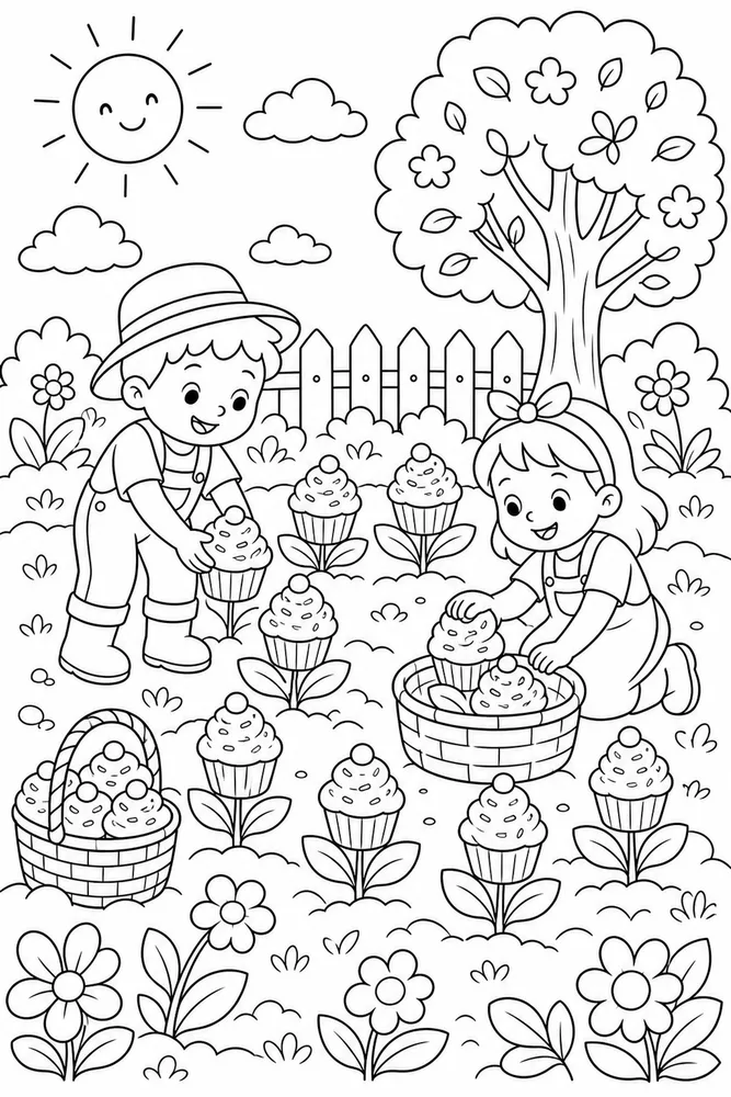 Cupcake Food Cupcake Garden Harvest coloring page