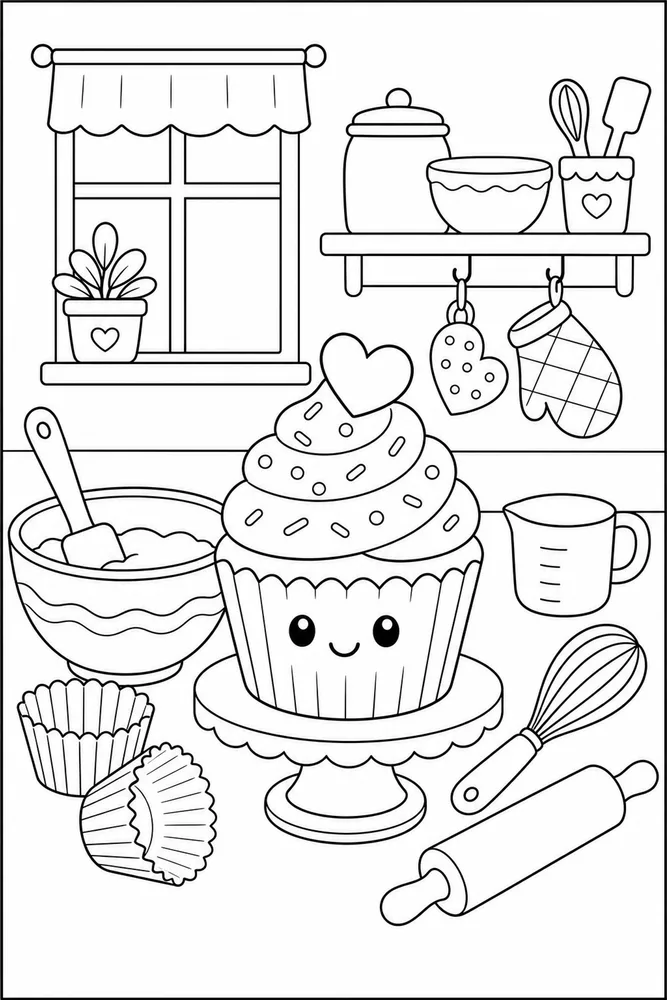 Cupcake Food Cupcake Kitchen Counter coloring page