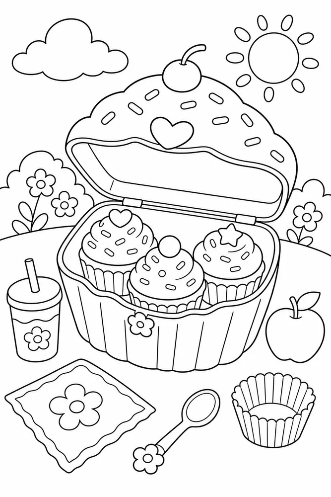 Cupcake Food Cupcake Lunch Box coloring page