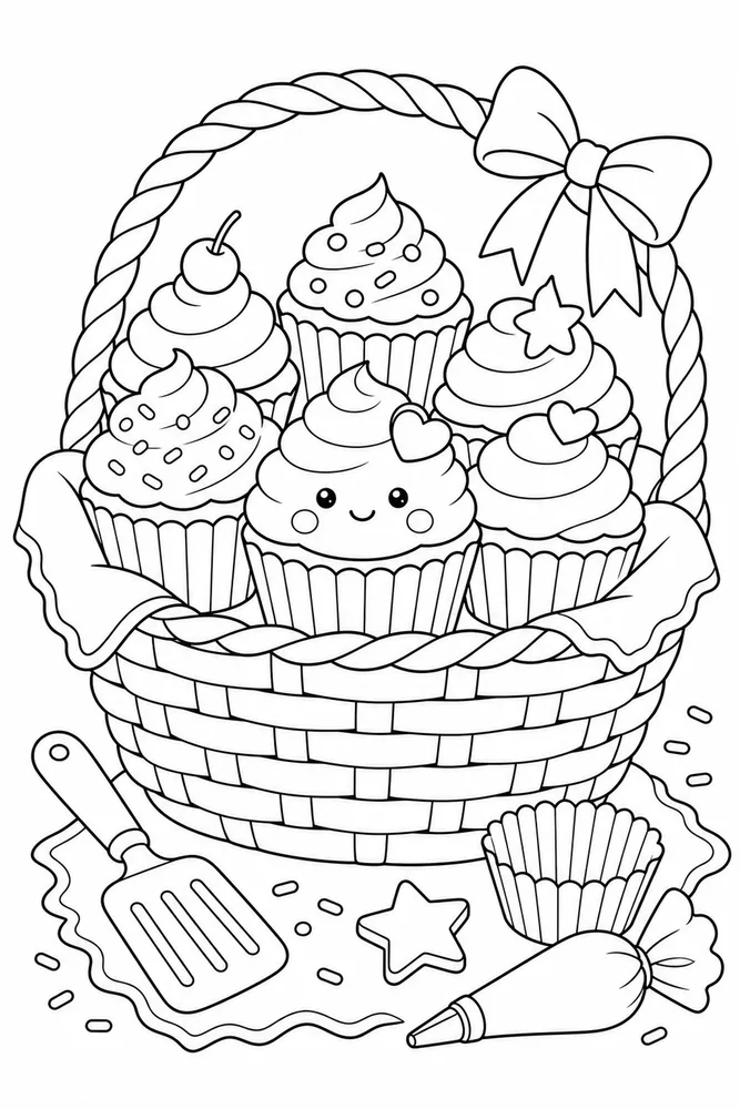 Cupcake Coloring Pages preview: Cupcake Food Cupcake Market Basket coloring page