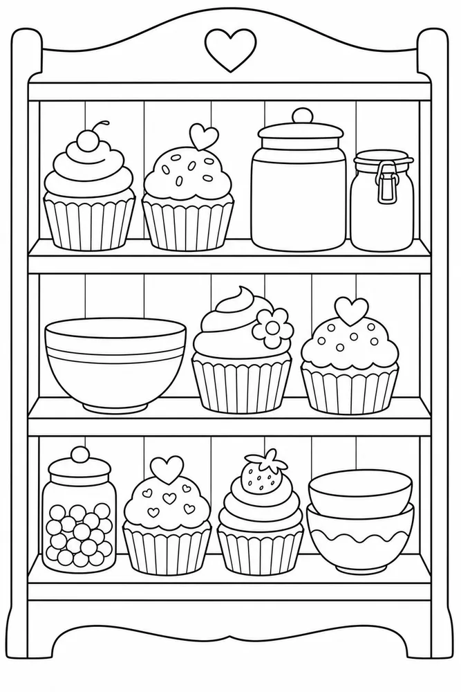 Cupcake Food Cupcake Pantry Shelf coloring page
