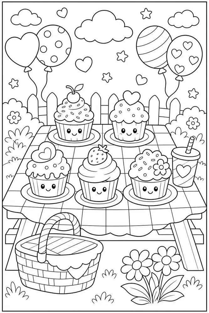 Cupcake Food Cupcake Picnic Table coloring page
