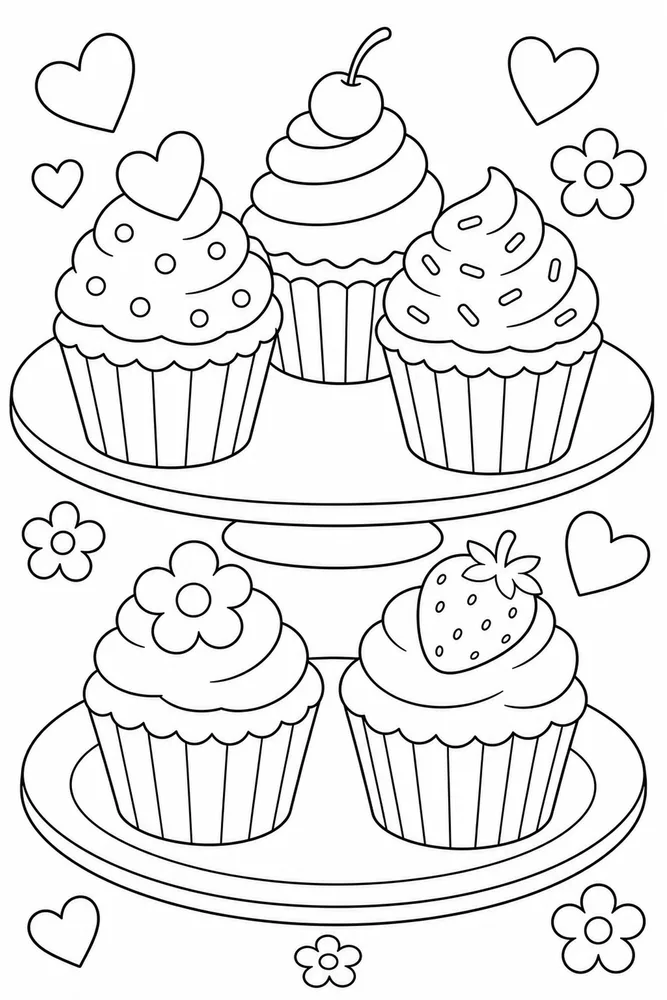 Cupcake Food Cupcake Plate Arrangement coloring page