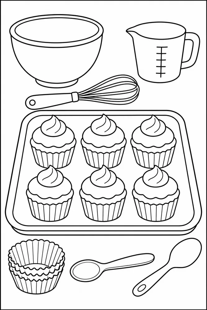 Cupcake Food Cupcake Recipe Tray coloring page