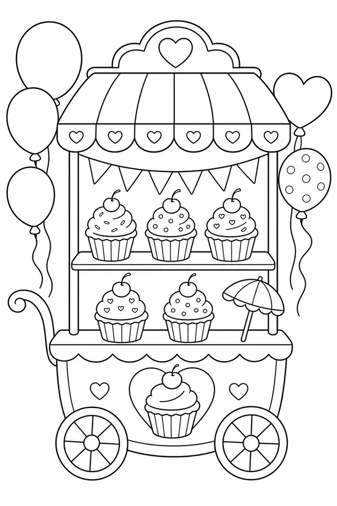 Cupcake Food Cupcake Serving Cart coloring page