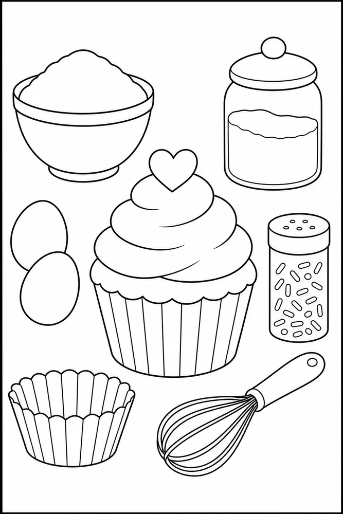 Cupcake Food Cupcake Simple Ingredient Set coloring page