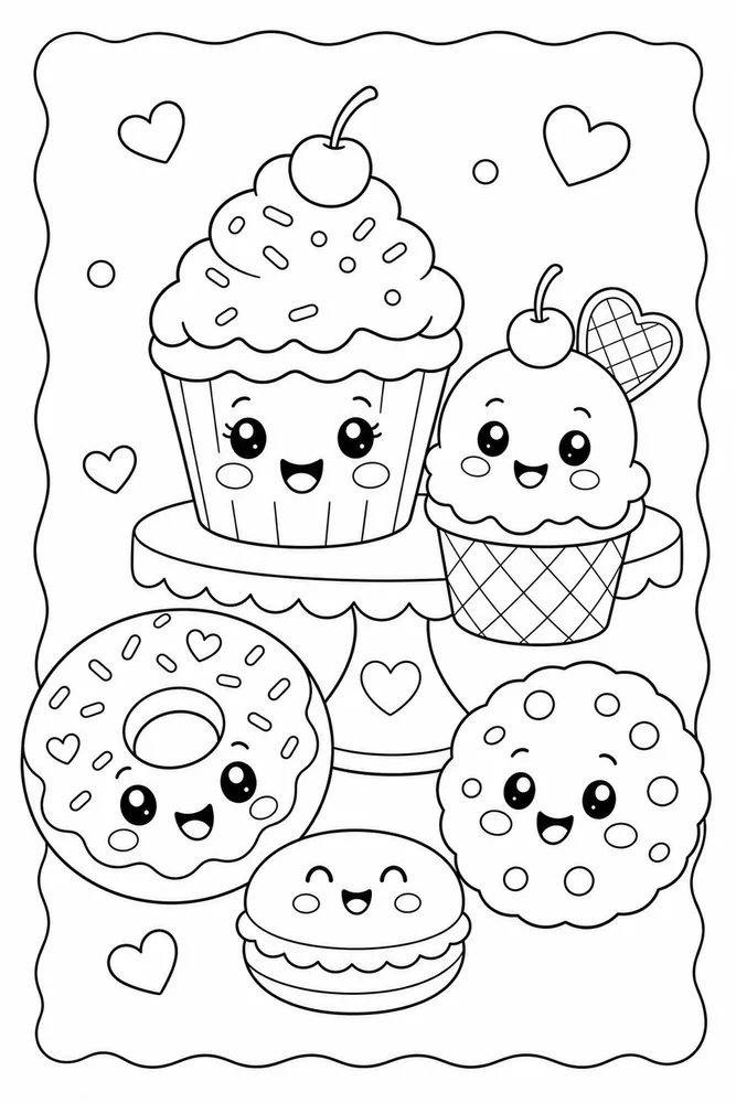 Dessert Food Dessert Cute Face Version coloring page