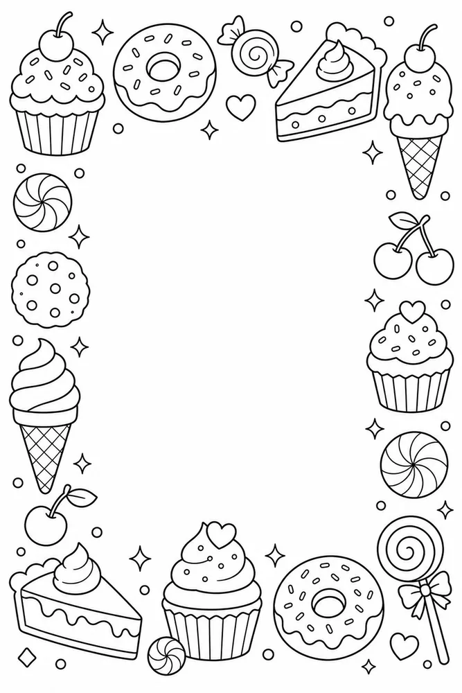 Dessert Food Dessert Decorative Border coloring page