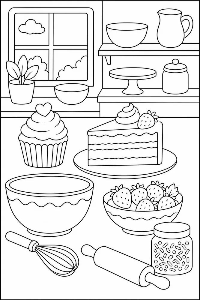 Dessert Food Dessert Kitchen Counter coloring page