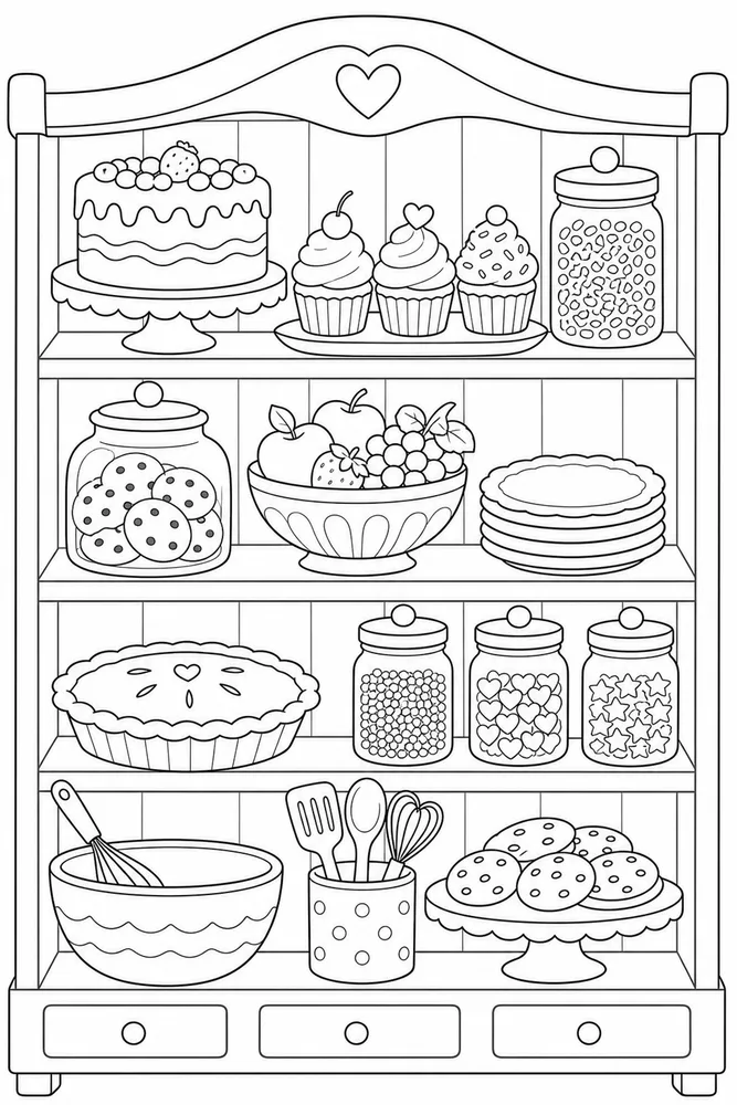 Dessert Food Dessert Pantry Shelf coloring page