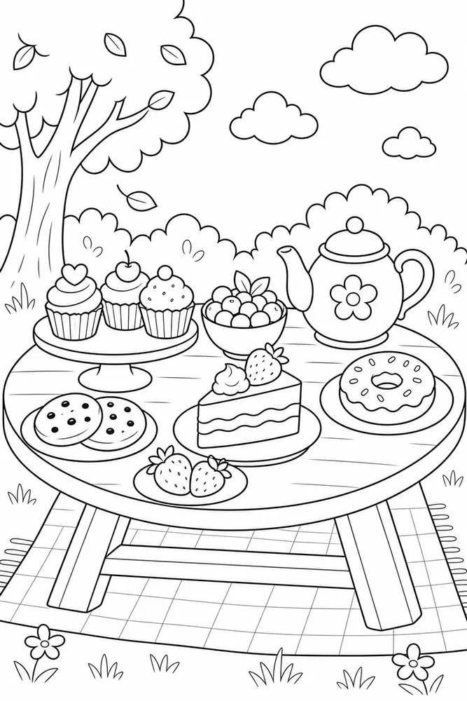 Dessert Food Dessert Picnic Table coloring page