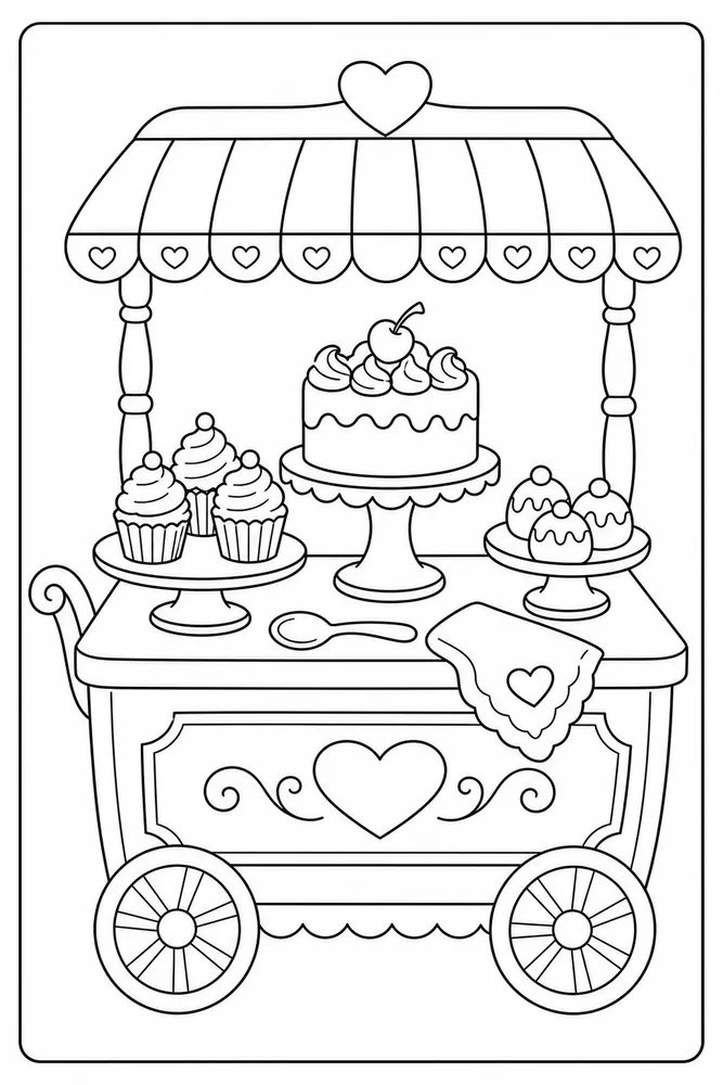 Dessert Food Dessert Serving Cart coloring page