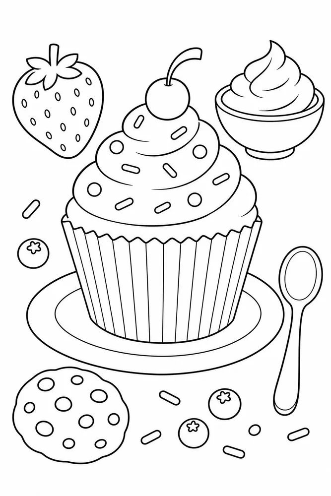 Dessert Food Dessert Simple Ingredient Set coloring page