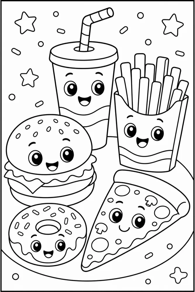 Fast Food Fast Food Cute Face Version coloring page