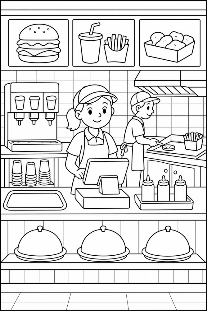Fast Food Fast Food Kitchen Counter coloring page