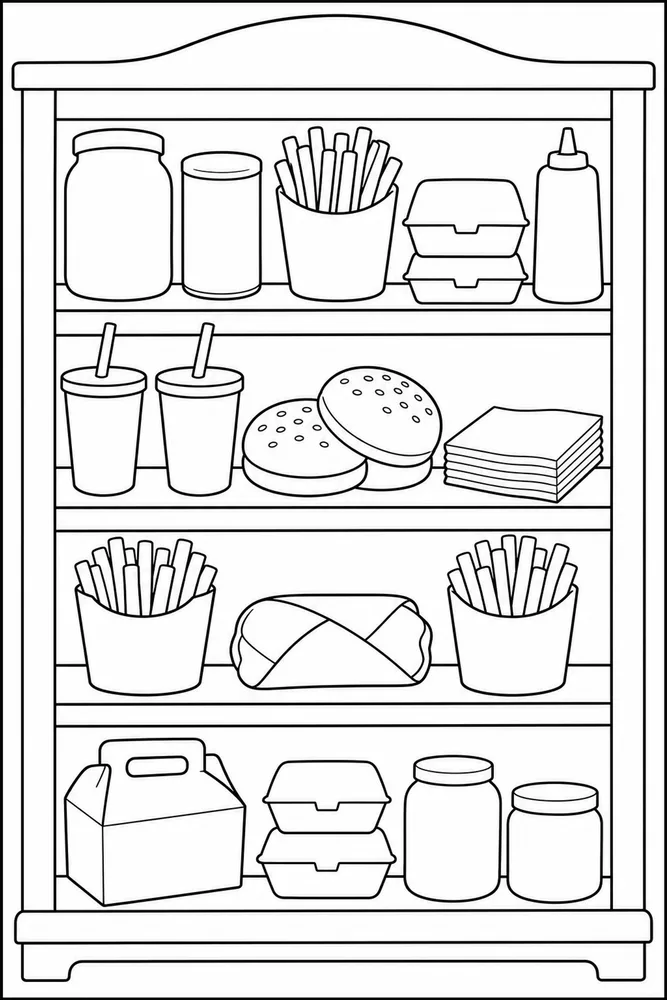 Fast Food Fast Food Pantry Shelf coloring page