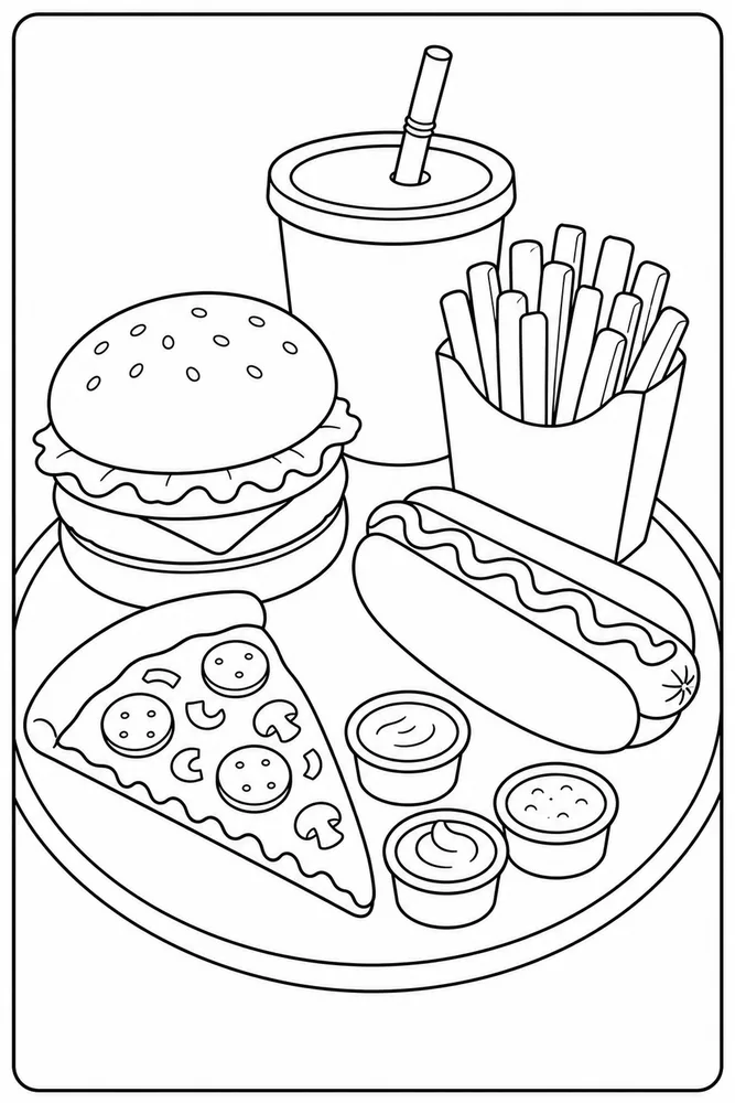 Fast Food Fast Food Plate Arrangement coloring page