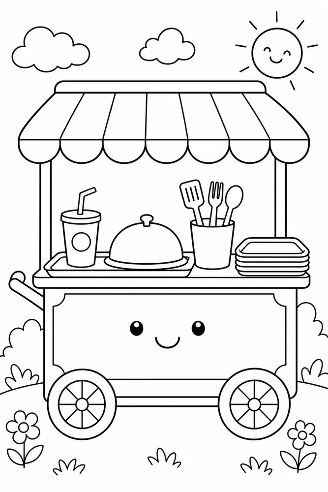 Fast Food Fast Food Serving Cart coloring page