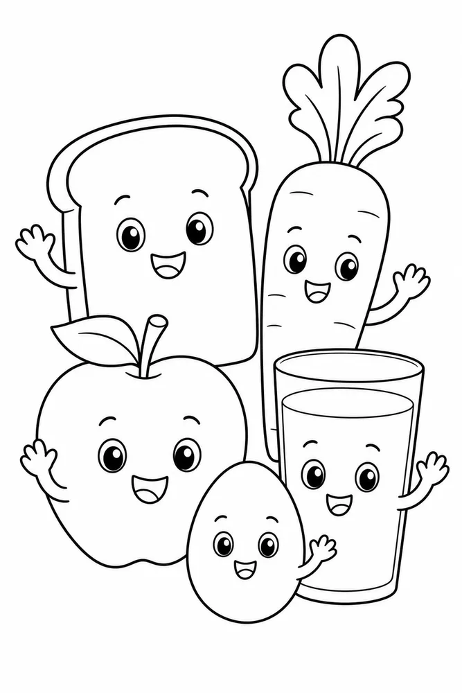 Food Groups Food Groups Cute Face Version coloring page