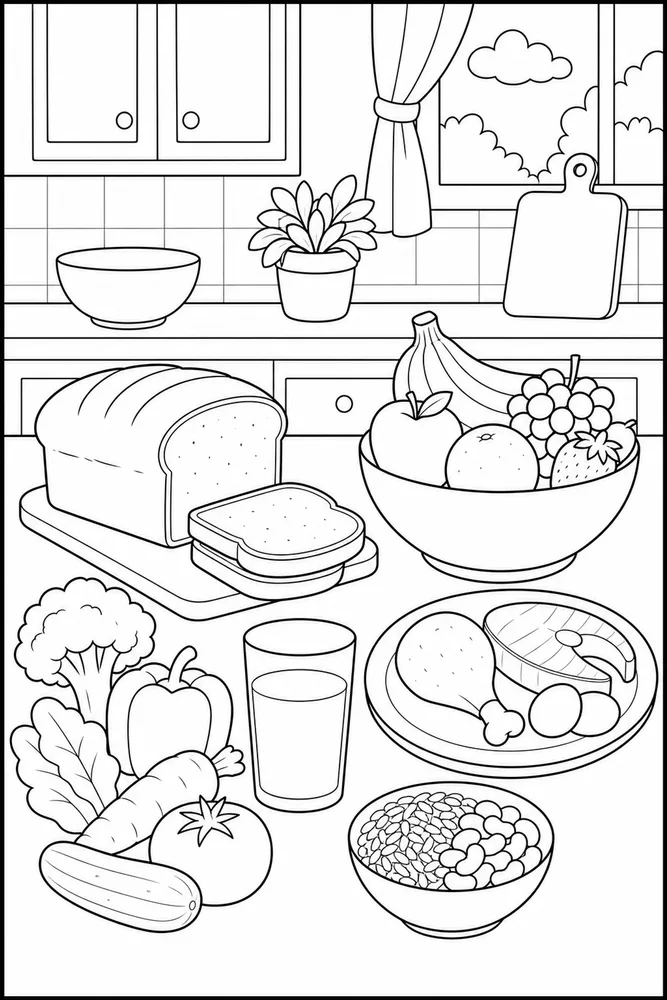Food Groups Food Groups Kitchen Counter coloring page