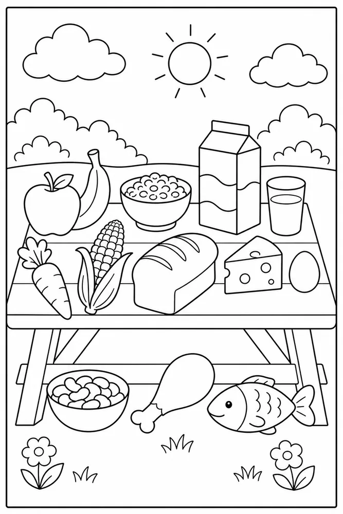 Food Groups Food Groups Picnic Table coloring page