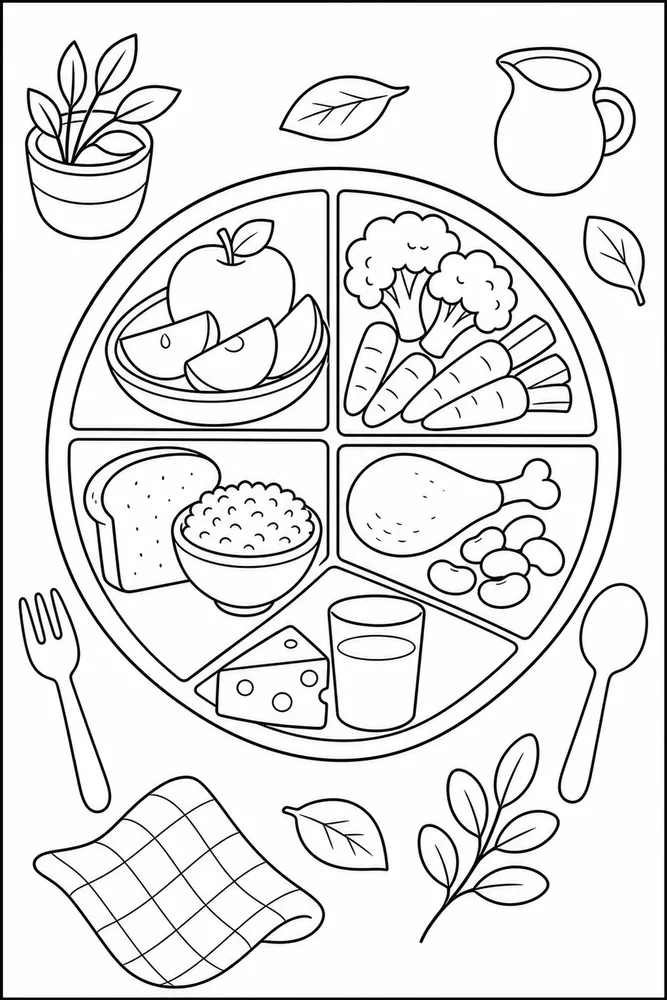 Food Groups Food Groups Plate Arrangement coloring page