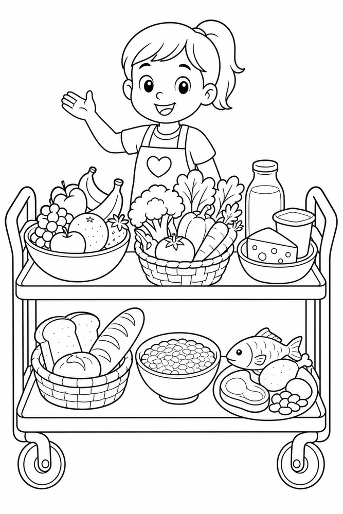 Food Groups Food Groups Serving Cart coloring page