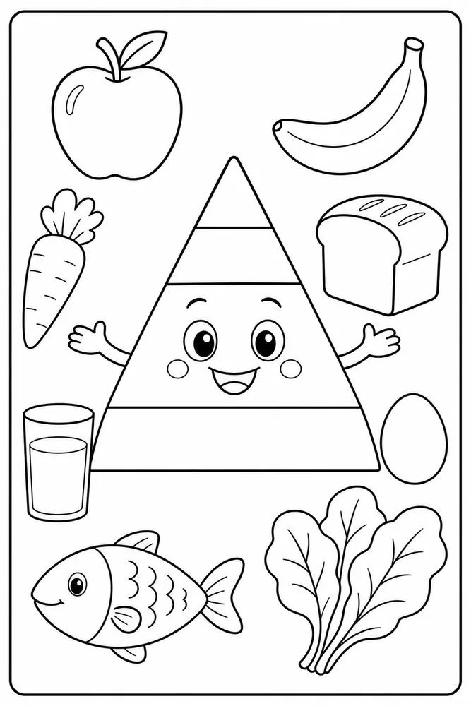 Food Pyramid Food Pyramid Cute Face Version coloring page