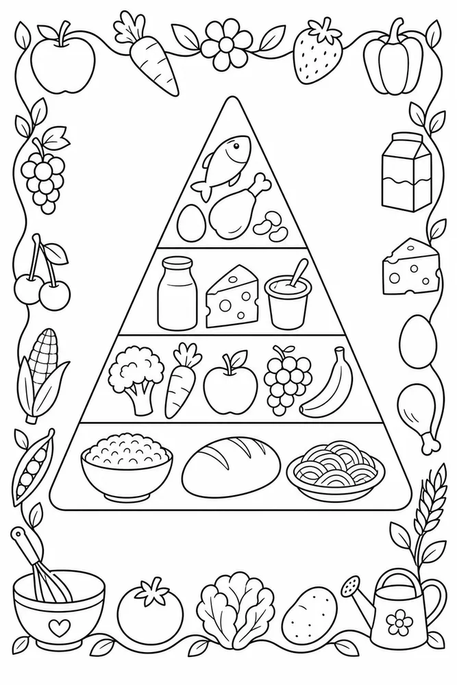 Food Pyramid Food Pyramid Decorative Border coloring page
