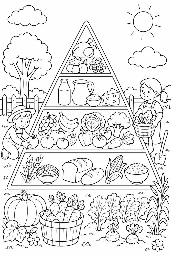 Food Pyramid Food Pyramid Garden Harvest coloring page