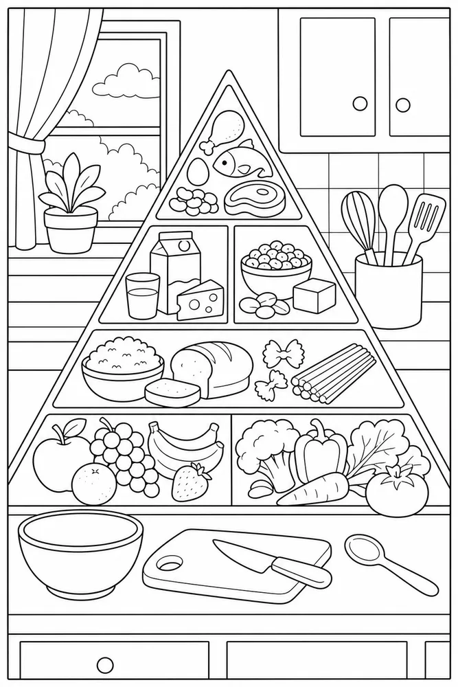 Food Pyramid Food Pyramid Kitchen Counter coloring page