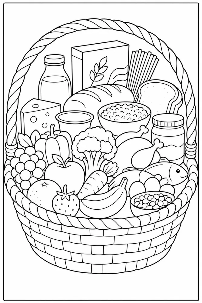 Food Pyramid Coloring Pages preview: Food Pyramid Food Pyramid Market Basket coloring page